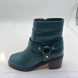 YDN Women Chic Formal Block High Heel Ankle Booots Round Toe Buckle Booties Blue